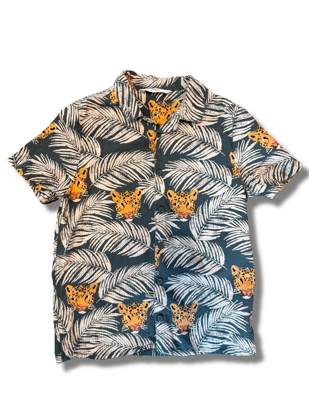 Marks And Spencer Boys 5-6 Years Safari Cotton Button Up Shirt Seersucker
